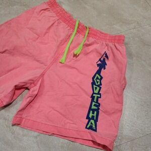 VTG 80s Gotcha Mens 32 Neon‎ Pink Shorts Retro Baggy Graphic Drawstring Spellout